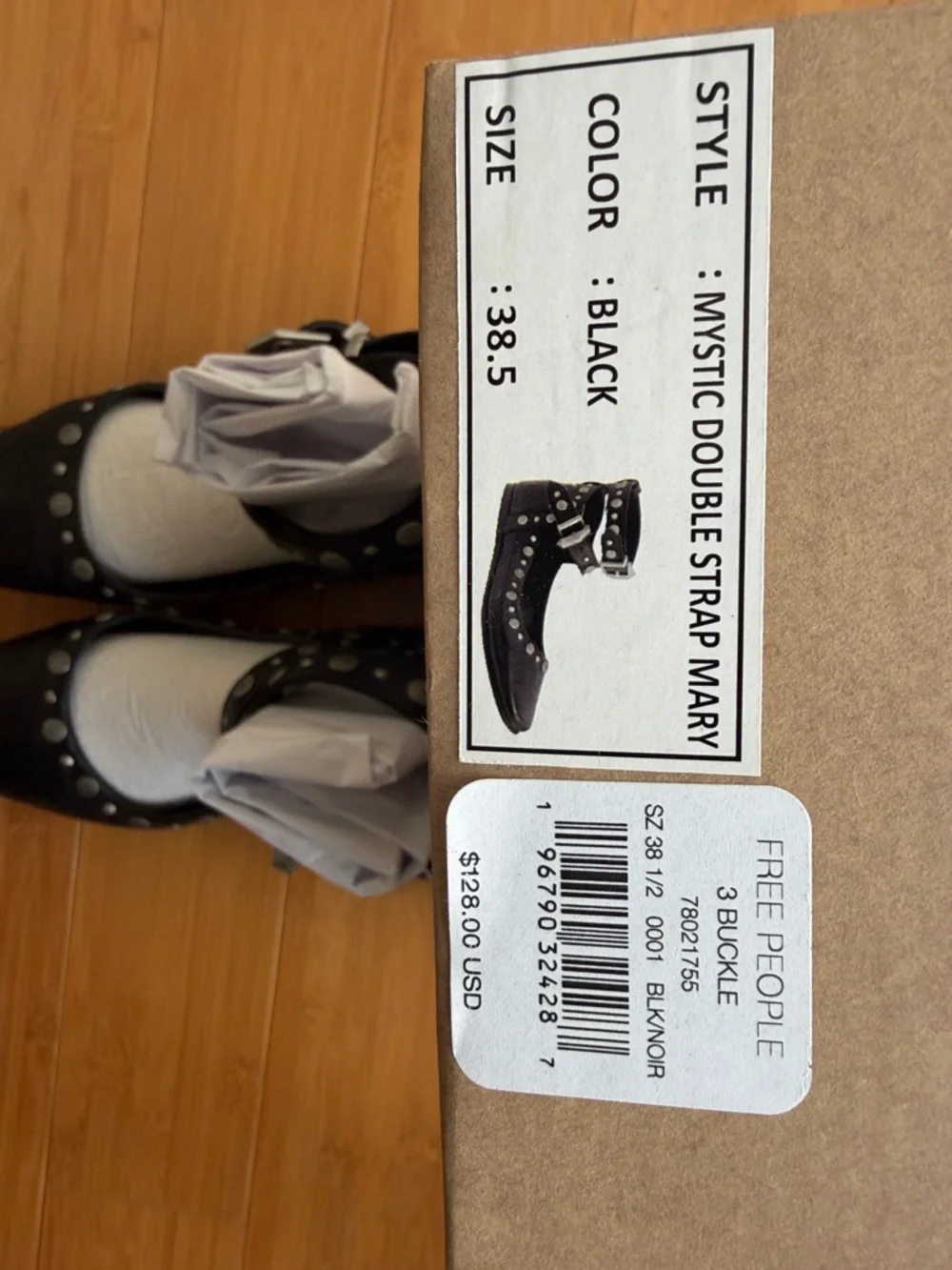 Free People Black Studded Double-Ankle Strap Flats - Picture 2 of 8